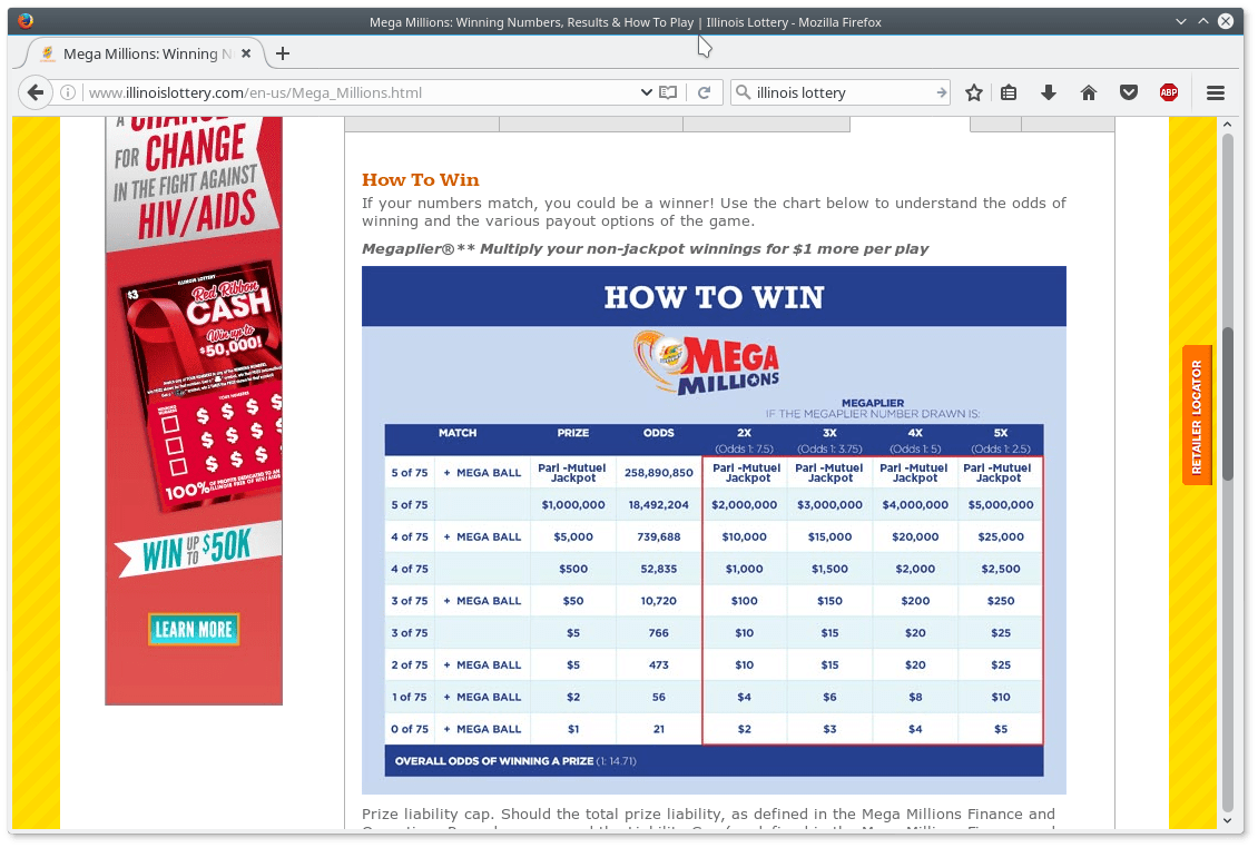 Mega prize odds