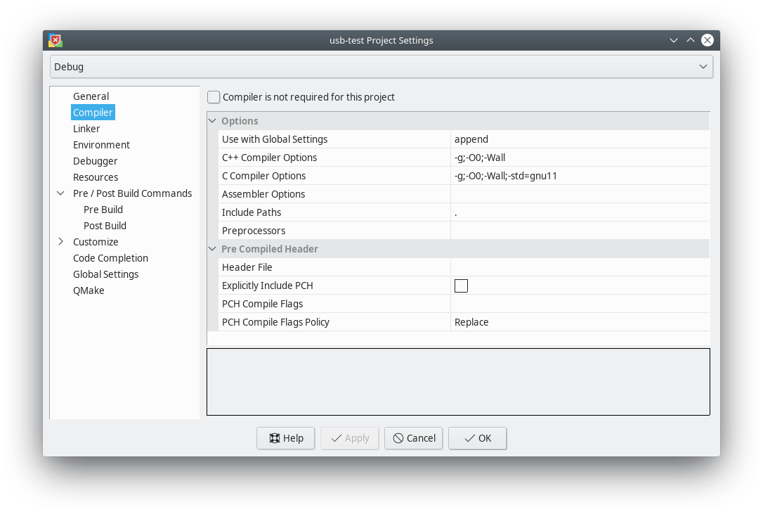 codelite settings