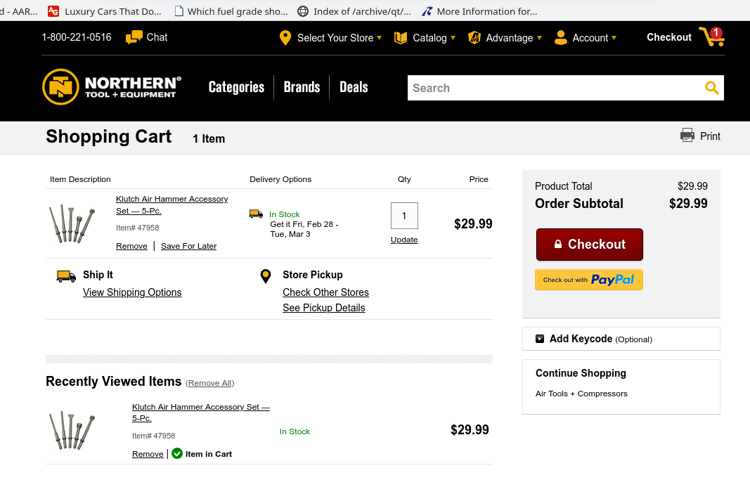 Northern Tool shopping cart